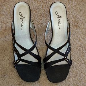 Annie- Dressy black with crystals, clear heels